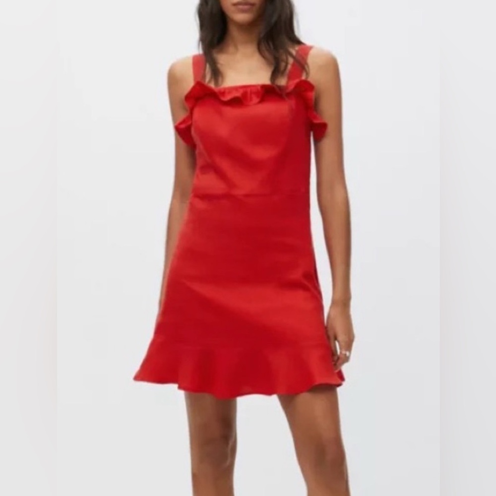 Mango Red Ruffle Linen Mini Dress